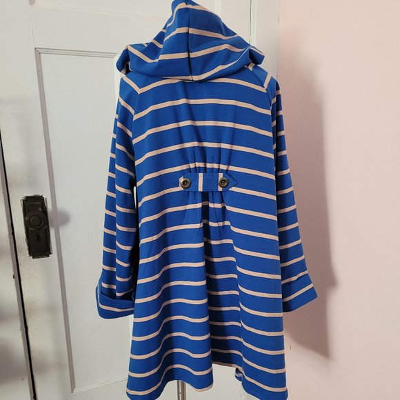 For Cynthia Blue and Tan Stripe Hooded High Low Jacket. Size XL - Picture 8 of 12